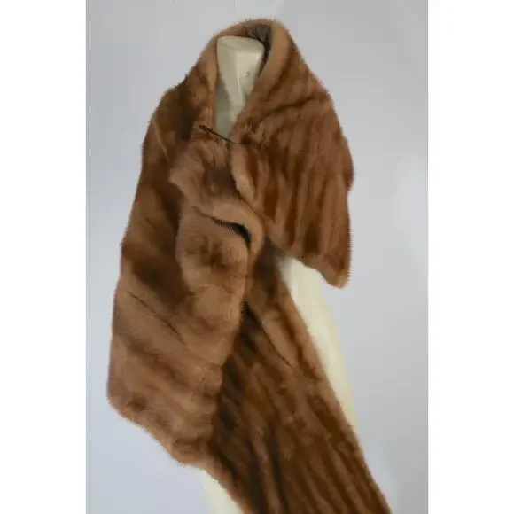 Vintage Mink Fur Wrap Shawl Brown 1950s One Size Cape - Picture 11 of 15